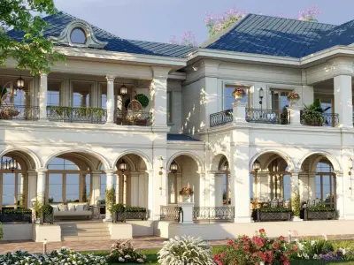 Facade of a private house Arched Entrance  Classic Porch Main 3D model