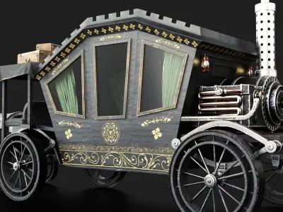 Steampunk Engine Old Medieval Carriage Low-poly 3D model