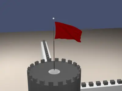 Flag and burgundy Flag on the tower 3D model