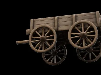 Medieval wooden cart Low-poly 3D model