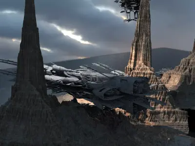 Star Wars inspired Racer With Mountain range 3D model