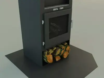 Fireplace wood burning stove with logs on top Free 3D model