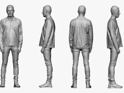 001296 man with beard in blue polo and jeans normal pose 3D model