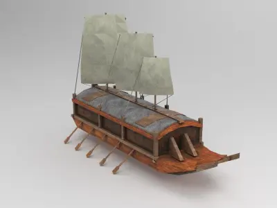 Korean Turtle Ship - Medieval Warship 02 Low-poly 3D model