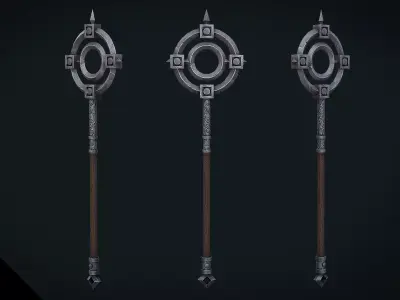 Stylized Fantasy Staff - Game Ready Hand Painted Weapon Low-poly 3D model