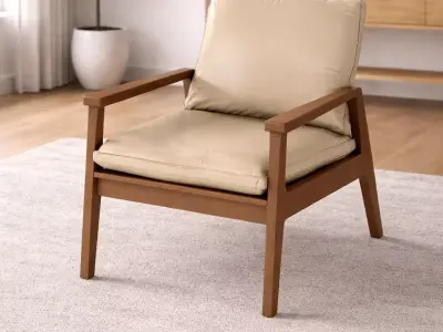 Mid-Century Modern Wood Armchair Cream Leather - MorisonDesign Free 3D model