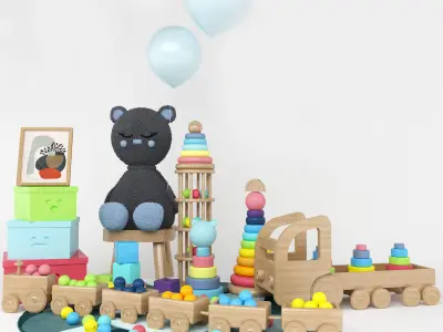 Kids toys set Low-poly 3D model