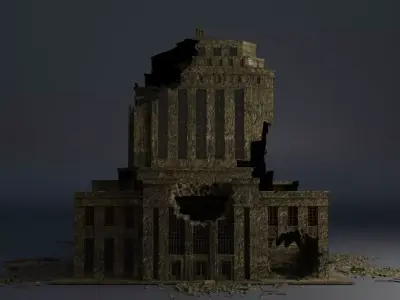 DESTROYED BUILDING CLASSICAL APOCALYPSE WAR RUINED 08 Low-poly 3D model