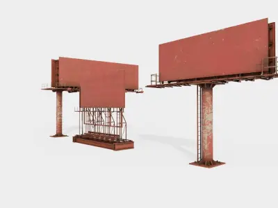 oldy rusty advertisement billboards with 4k pbr game ready Low-poly 3D model