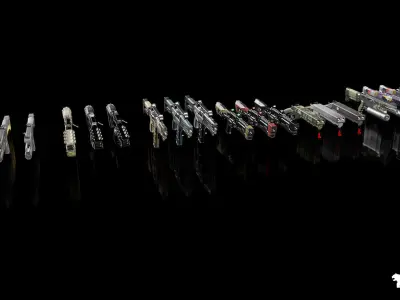 Cyberpunk Shotguns Low-poly 3D model