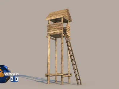 Lowpoly Medieval Look Out Tower Guard 3D Model Low-poly 3D model
