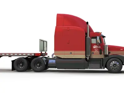 Peterbilt 377 flatbed trailer truck Low-poly 3D model