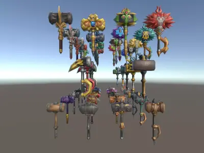 Cartoon Fantasy Weapons Hammers Low-poly 3D model