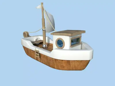 Cartoon Boat 09 - Wood White - Low Poly Ship Low-poly 3D model