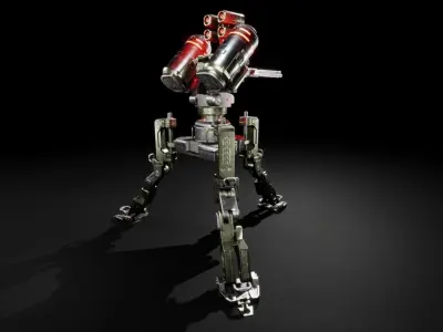 Scifi Automated Turret Minigun and Rocket Missile Launcher - UE4 Low-poly 3D model