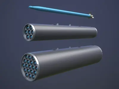 Hydra 70 missile with LAU-61 and LAU-68 launchers 3D model