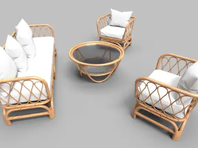 Sofa Wooden set 3 3D model
