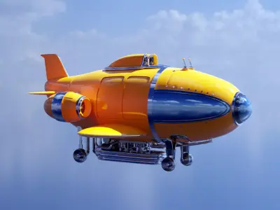 Fantastic retro futuristic airship airplane 3D model