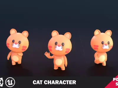 Funny Cat Character Lowpoly Low-poly 3D model