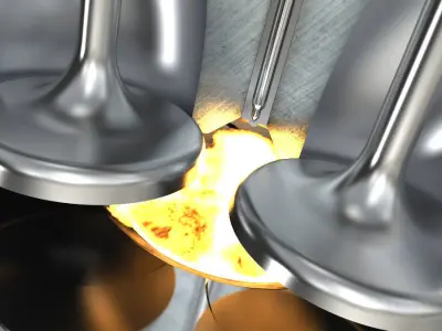 Engine cylinder with piston and valves animated 3D model