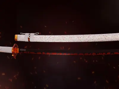 Kyojuro Rengoku Katana - Kimetsu no Yaiba Fanart Free 3D model