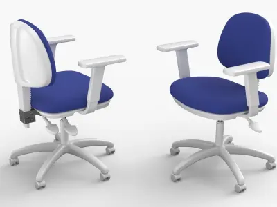 Workstation Table with Rolling Armchair White 3D model