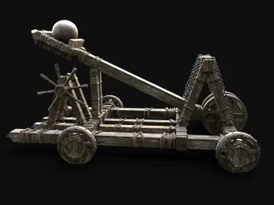 CATAPULT MEDIEVAL SIEGE ENGINE WAR MACHINE BATTLE VEHICLE Low-poly 3D model