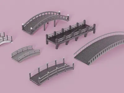 Cartoon Asian Japanese Bridge Collection 3D model