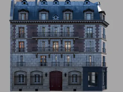 Parisian street corner Low-poly 3D model