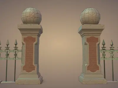 Graveyard Fences set Low-poly 3D model