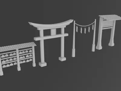 Japanese Village Low-poly 3D model