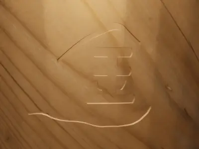 Wooden bowl with Chinese script carve on curve surface Free low-poly 3D model