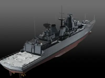 German navy Brandenburg class frigate Low-poly 3D model