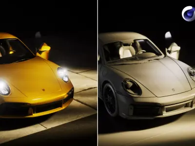Cinematic Night Automotive Lighting Cinema 4D and Redshift 3D model