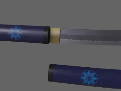 PBR Katana Japanese Sword Blue V3 Low-poly 3D model