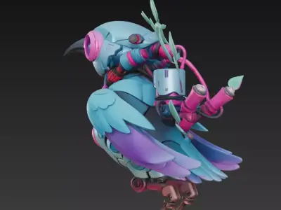 Bio-Mecha Bluebird - Stylized Robotic Bird 3D Model 3D print model