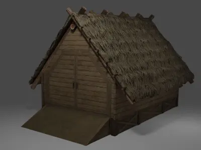 Medieval Village 5 piece Pack 2x House Warehouse Silo Church Low-poly 3D model