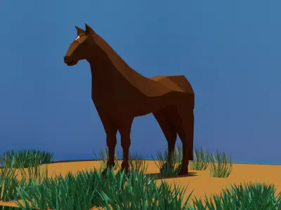 Low poly horse three horses Low-poly 3D model