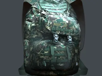 Backpack military combat Black baggage Low-poly Low-poly 3D model