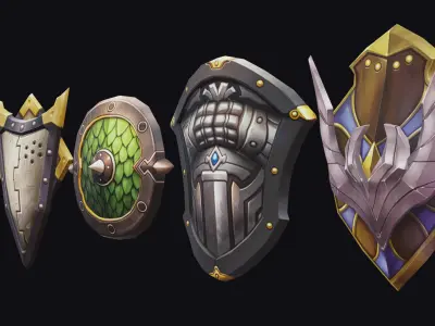 Shield Armor Defense Weapon Cartoon Medieval Melee Board Low-poly 3D model