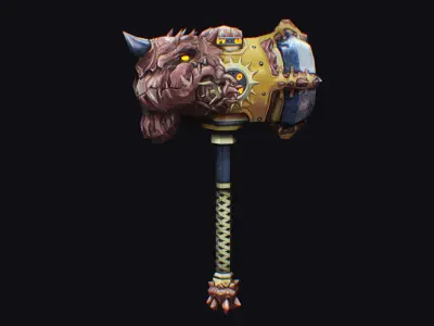 Hammer Golden Sledgehammer Dragon Head Breaker Mace Maul Mallet Low-poly 3D model