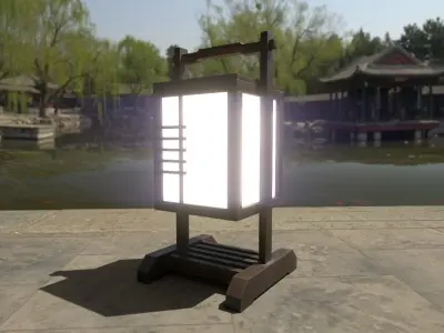 Japanese Wood Lamp Low-poly 3D model