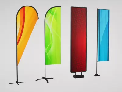 Banner commercial flag Low-poly 3D model