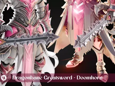 Stylized Sword - Dragonbane Greatsword Doomhorn - Game Ready 3D model