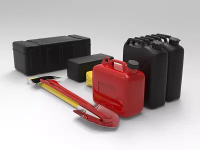 Off-Road Accessories Shovel Axe Jerry Cans Storage Boxes 3D model