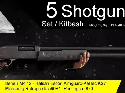 Shotgun Kitbash Low-poly 3D model