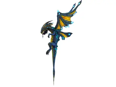 Low Poly Monster Blue Young Winged Dragon Low-poly 3D model