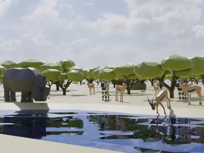 Safari scene Free low-poly 3D model