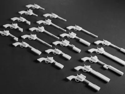Stylized Low Poly RevolverV2 -20 Variations Game Ready Low-poly 3D model