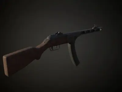 Ppsh-41 stick drum soviet submachinegun Low-poly 3D model